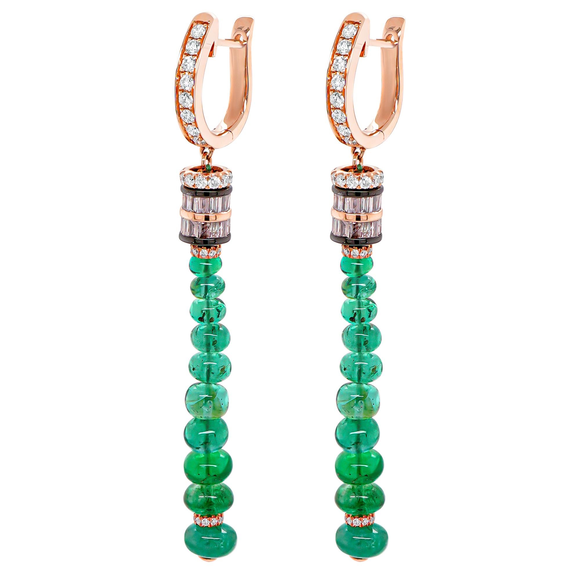 Bead 8.25 Carat Emerald & White Diamond Elegant Chandelier 18K Earring For Sale
