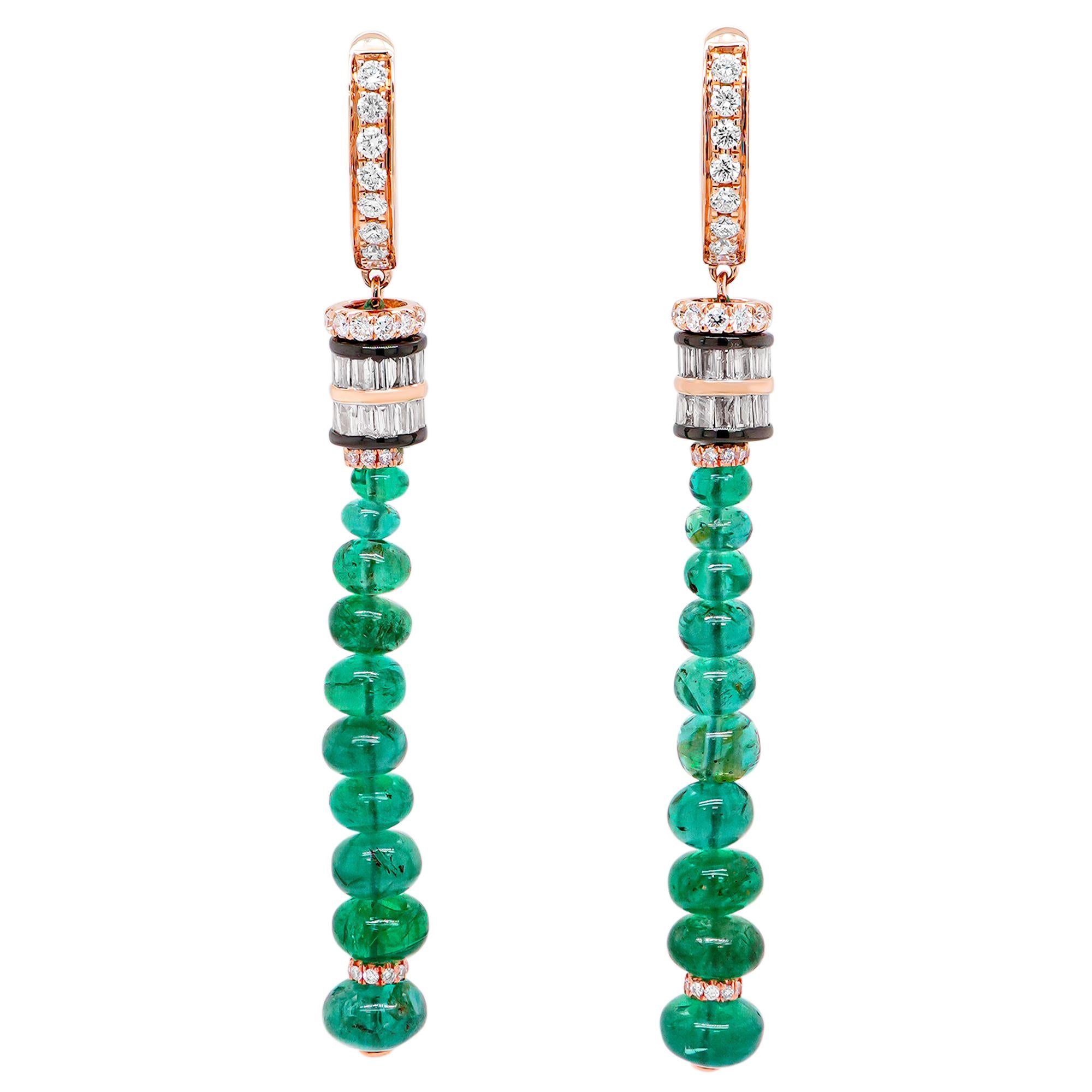 8.25 Carat Emerald & White Diamond Elegant Chandelier 18K Earring For Sale