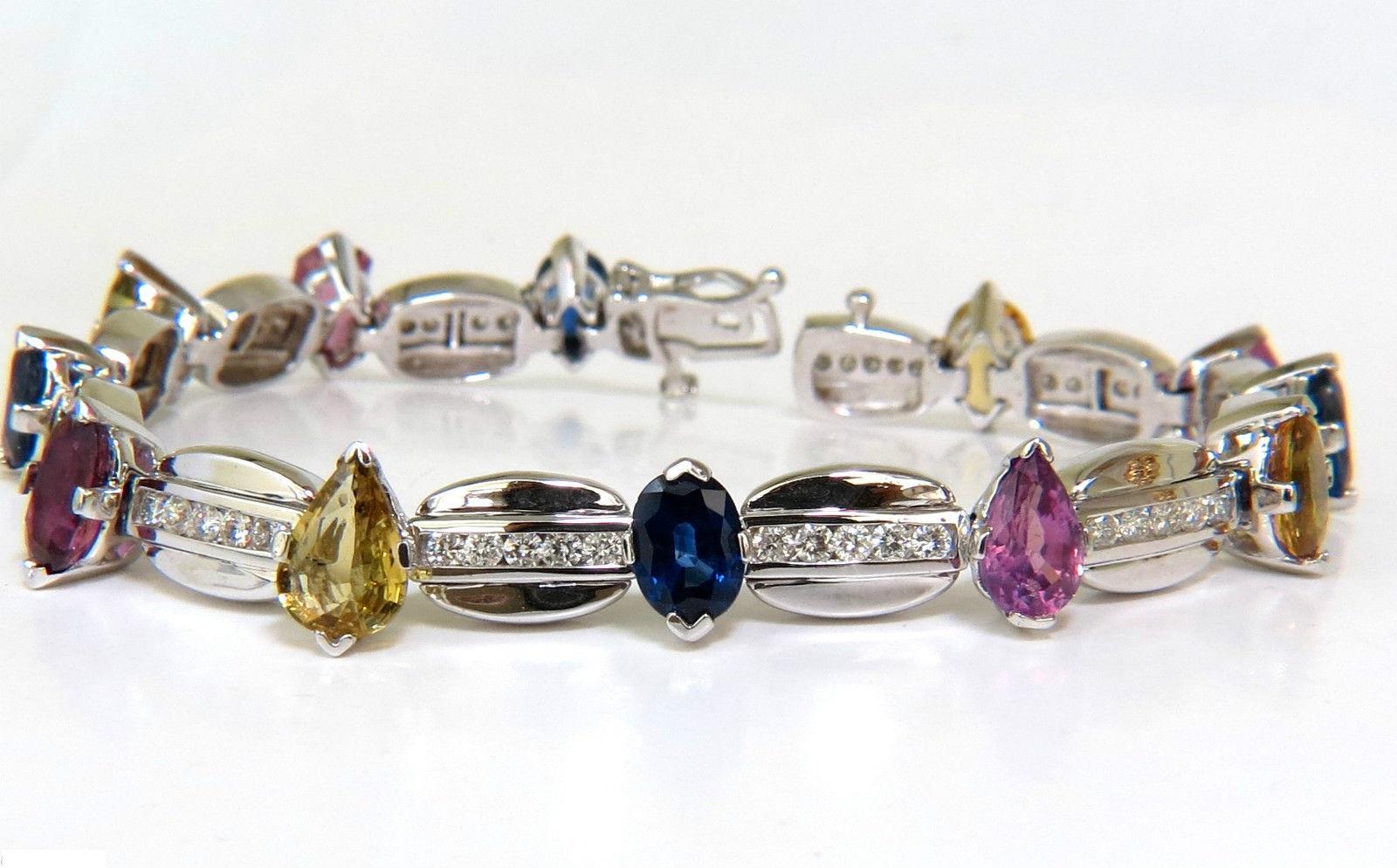 8.25 Carat Natural Fine Gem Vivid Colors Sapphire Diamond Bracelet 14 Karat For Sale 6