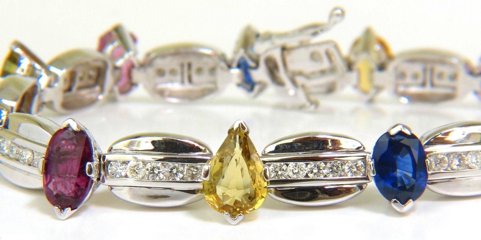 Taille ovale Bracelet en or 14 carats avec diamants et saphir de 8,25 carats, pierre précieuse naturelle de couleur vive en vente