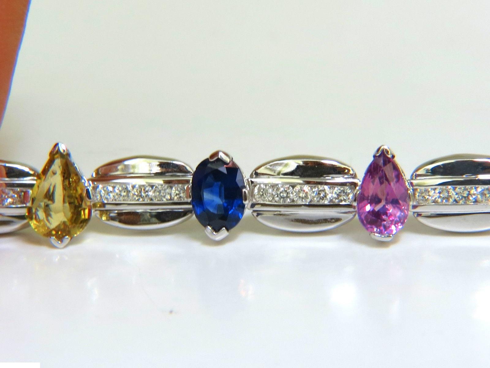 8.25 Carat Natural Fine Gem Vivid Colors Sapphire Diamond Bracelet 14 Karat For Sale 2