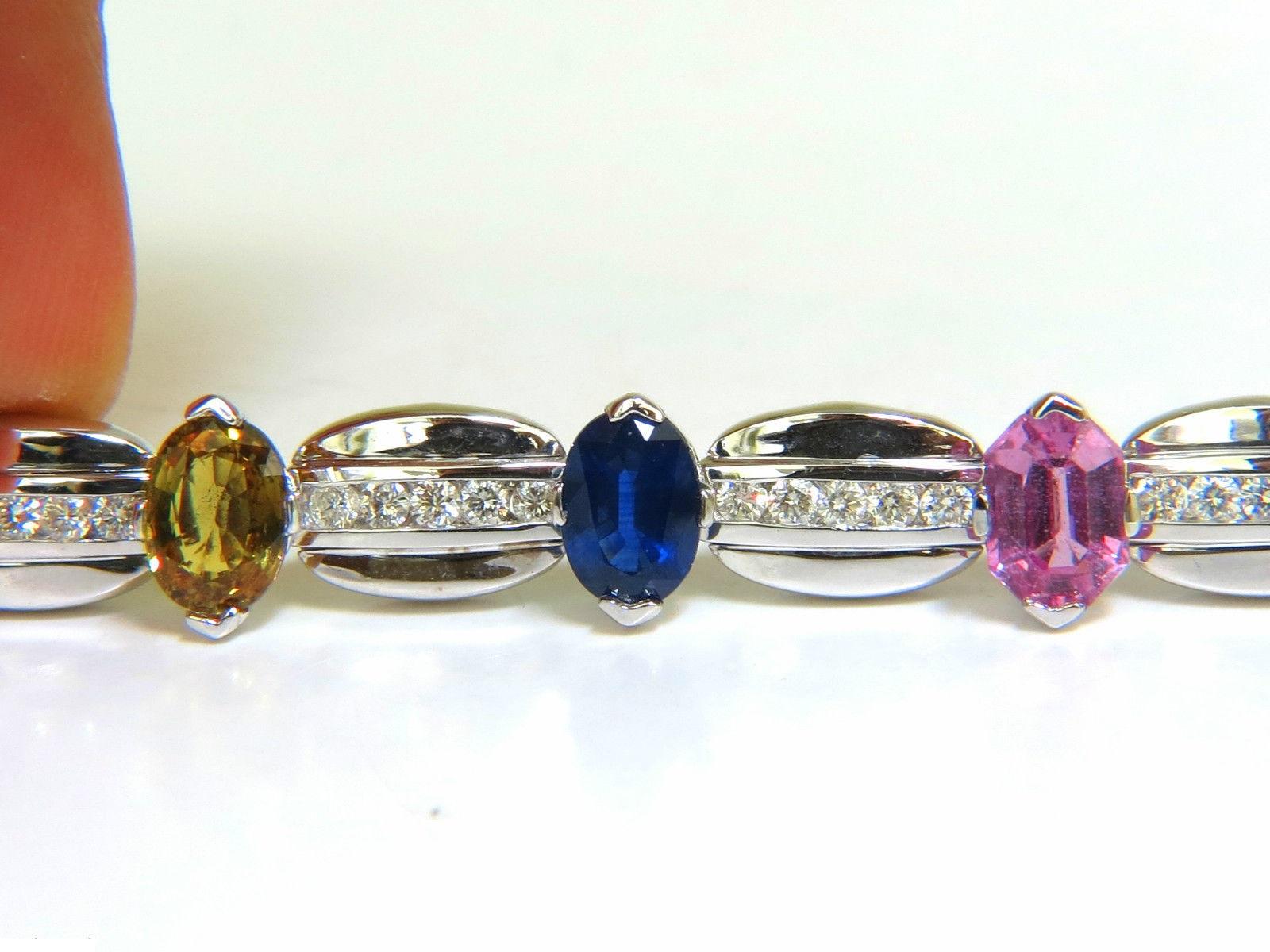 8.25 Carat Natural Fine Gem Vivid Colors Sapphire Diamond Bracelet 14 Karat For Sale 3