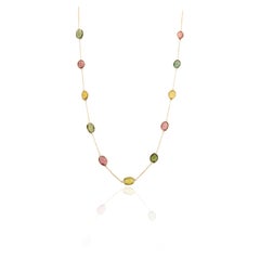 8,25 Karat natürlicher Turmalin Station Kette Halskette aus 18k Gelbgold für Mom