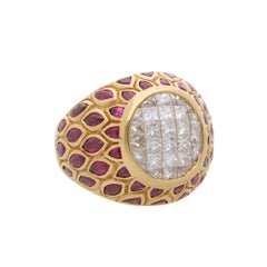 8.25 Carat Oval Burma Ruby Marquise Princess Diamond in 18K Gold Statement Ring
