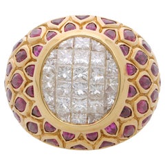 8.25 Carat Oval Burma Ruby Marquise Princess Diamond in 18K Gold Statement Ring