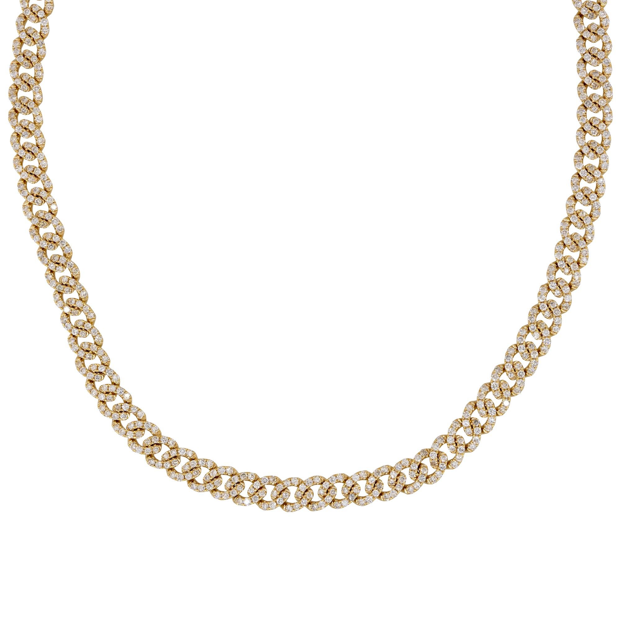 Modern 8.25 Carat Pave Diamond Cuban Link Necklace 18 Karat In Stock For Sale