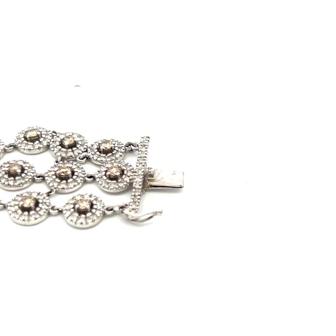 8.25 Carat Round Fancy Brown Diamond 18 Karat White Gold Link Bracelet For Sale 5