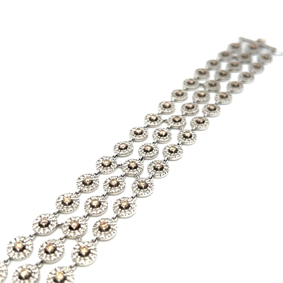 8.25 Carat Round Fancy Brown Diamond 18 Karat White Gold Link Bracelet For Sale 3