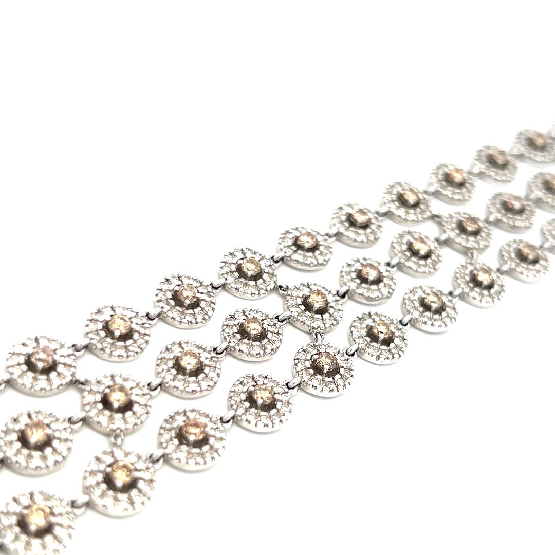 8.25 Carat Round Fancy Brown Diamond 18 Karat White Gold Link Bracelet For Sale 4