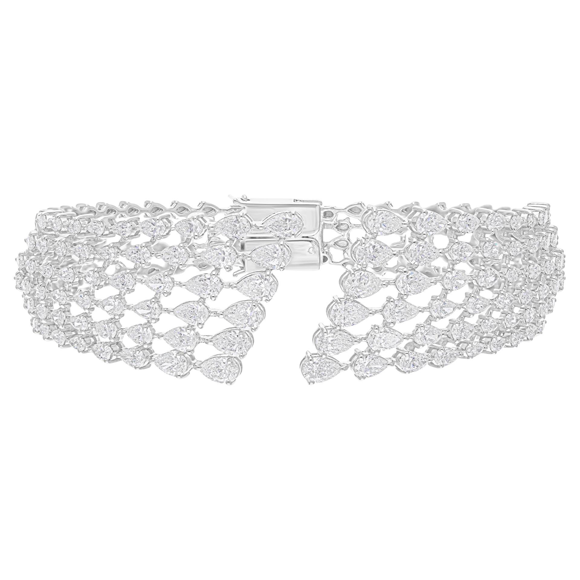 8.25 Carat SI/H Pear Diamond Cuff Bangle Bracelet 14 Karat White Gold Jewelry