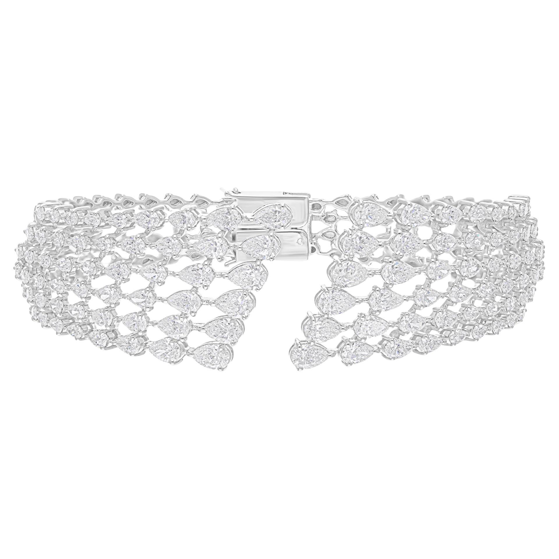 8.25 Carat SI/H Pear Diamond Cuff Bangle Bracelet 18 Karat White Gold Jewelry