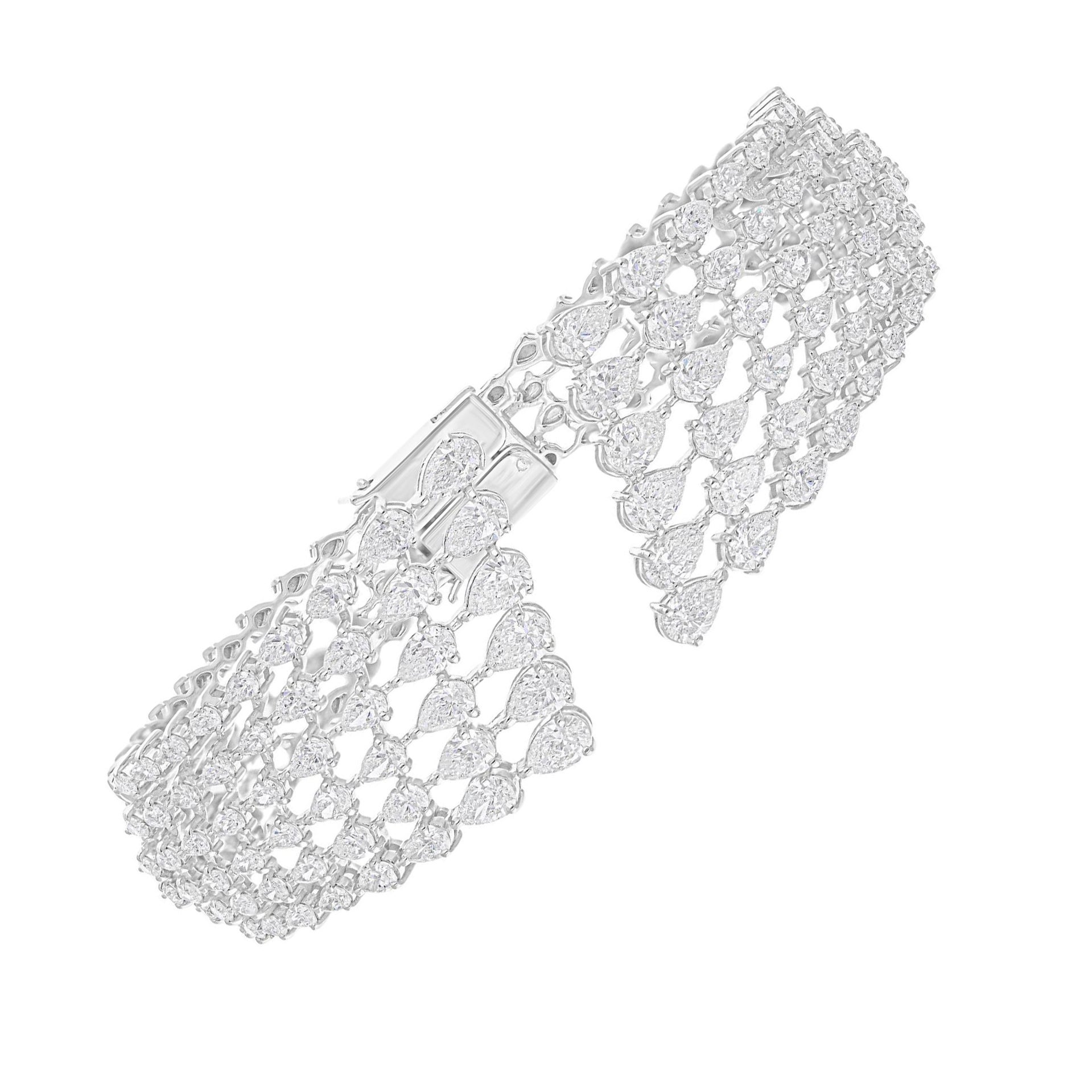 8.25 Carat SI/H Pear Diamond Cuff Wedding Bracelet 18 Karat White Gold Jewelry