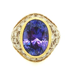 8.25 Carat Tanzanite and Diamond Florentine Cocktail Ring in 18k Gold