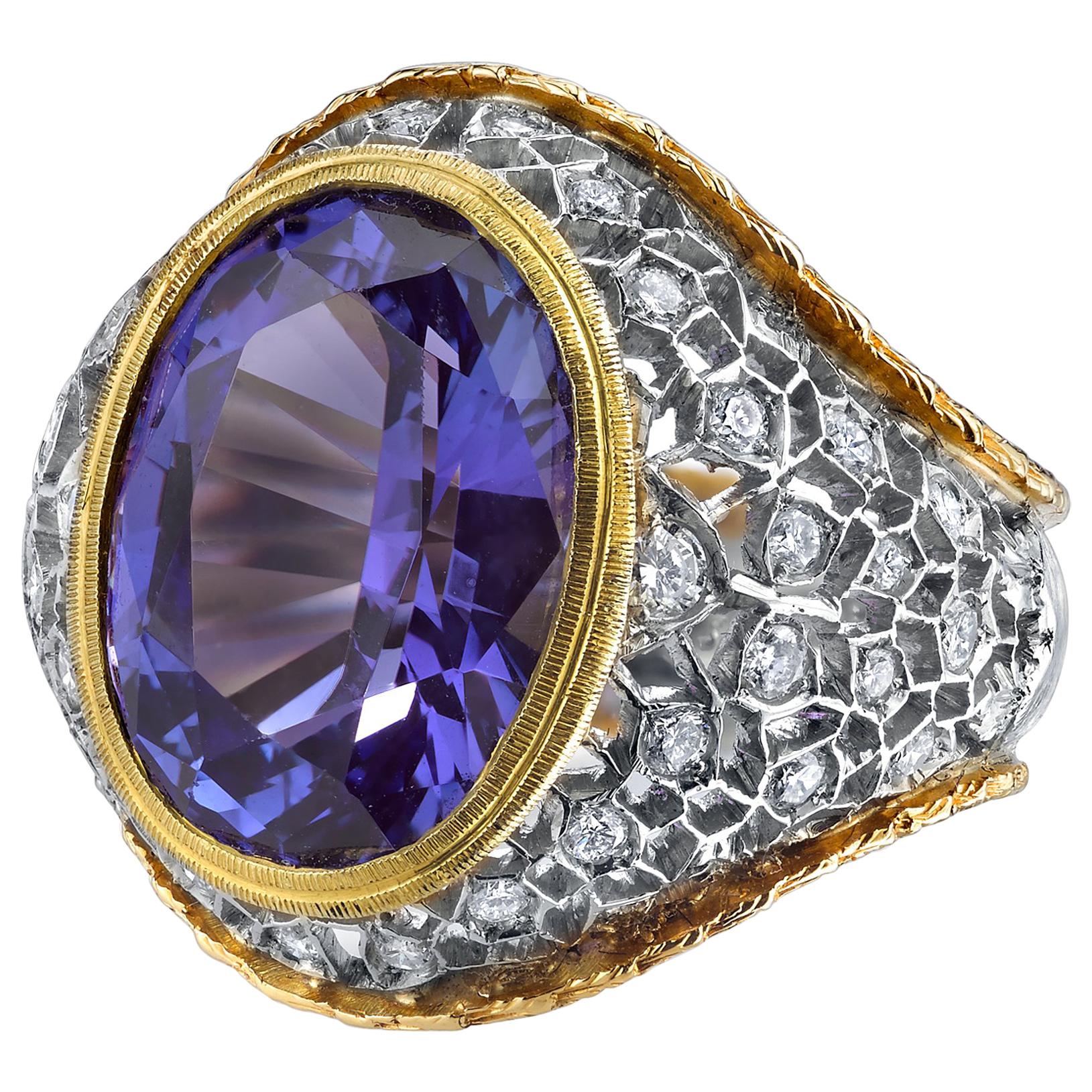 Anello cocktail fiorentino con tanzanite e diamanti da 8,25 carati in oro 18k