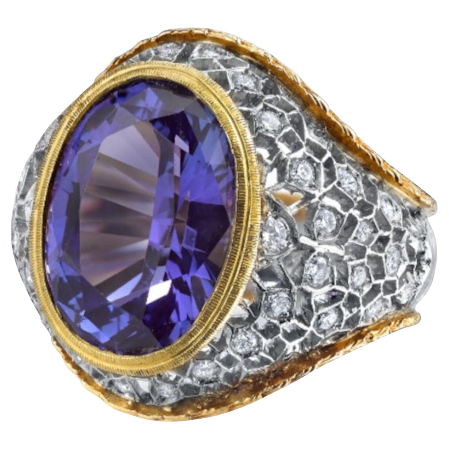 8.25 Carat Tanzanite and Diamond Florentine Cocktail Ring in 18k Gold