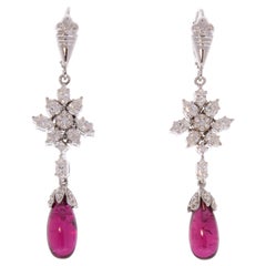 8.25 Carat Total Briolette Rubellite and Diamond Earrings in 18 Karat White Gold 8.25 Carat Total Briolette Rubellite and Diamond Earrings in 18 Karat White Gold