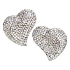 8.25 Carat Diamond Micro Pave 18 Karat White Gold Clip-On Heart Earrings