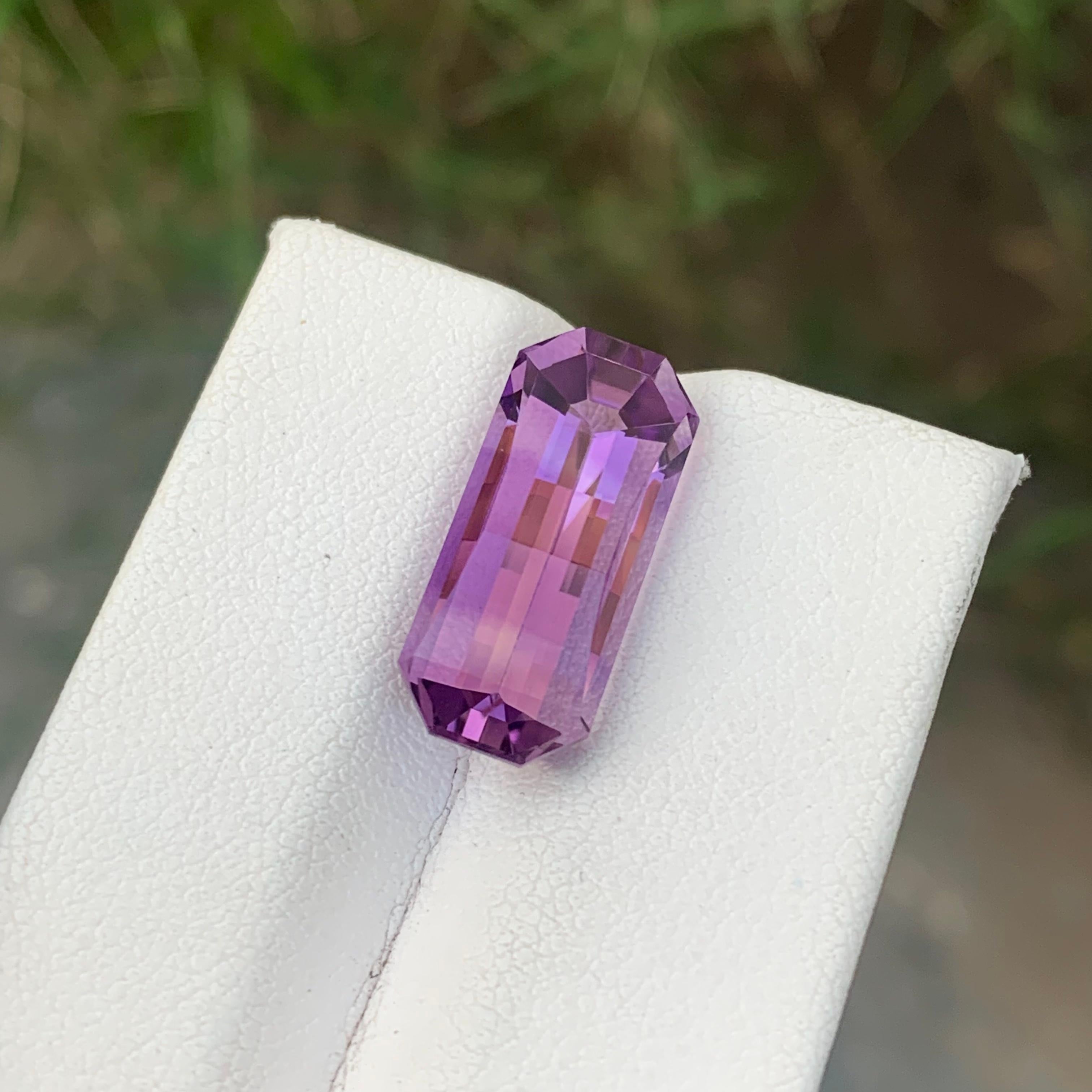 Faceted Amethyst 
Weight: 8.25 Carats 
Dimension: 18.9x8.1x7.6 Mm
Origin: Brazil
Color: Purple 
Shape: Rectangle/Emerald 
Facet/Cut: Pixel Cut / Smith Bar Cut / Pixelated 
Treatment: Non
Certficate: On Customer Demand
.
Amethyst is a stunning and