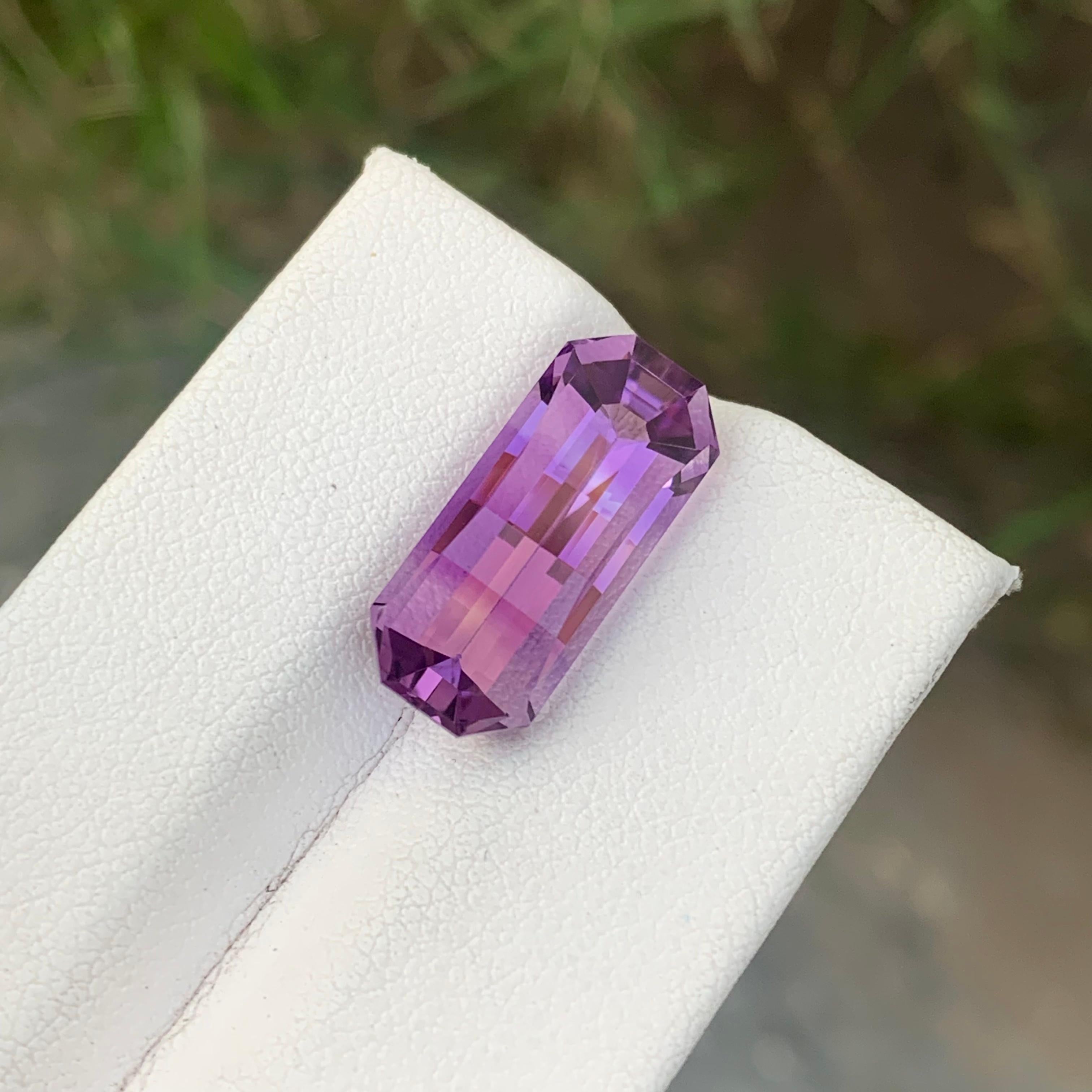 Emerald Cut 8.25cts Natural Loose Amethyst Gemstone Pixel Pixelated Cut From Brazil Mine For Sale