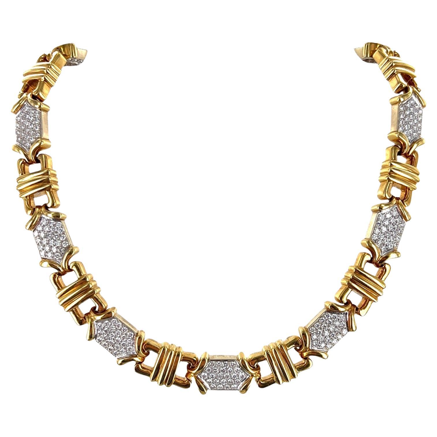 8.25 CTW Diamond 18 Karat Solid Yellow Gold Vintage Open Link Collar Necklace