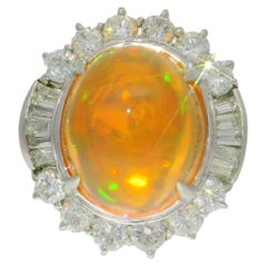 8.26 Carat Fire Opal Diamond Platinum Ring