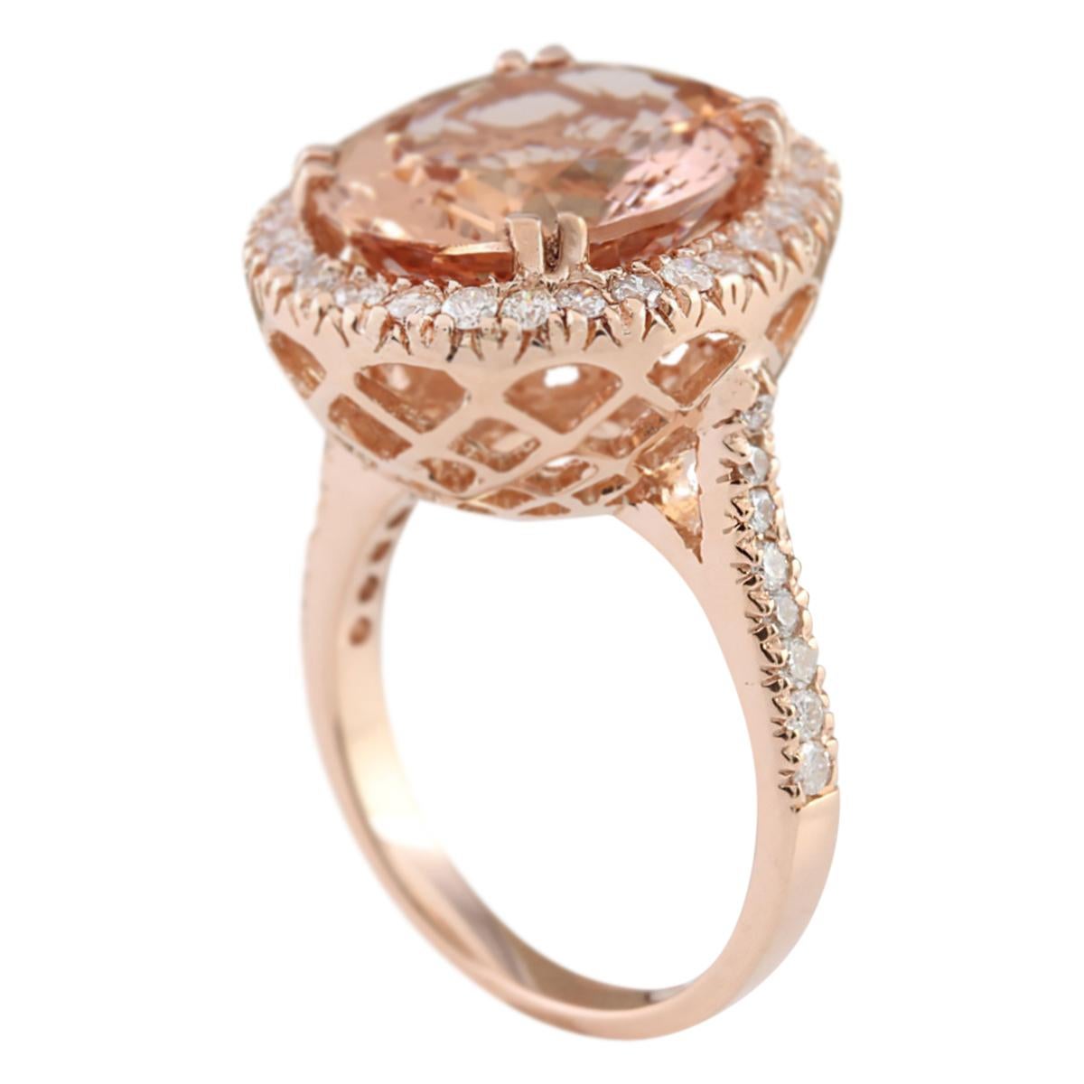 Oval Cut Morganite Diamond Ring In 14 Karat Rose Gold  For Sale