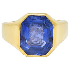 Vintage 8.26 CTW No Heat Ceylon Sapphire 18K Gold Lion Crown Unisex Intaglio Ring 
