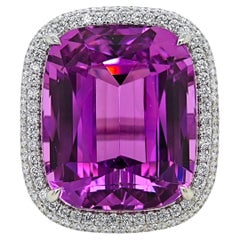 Bague en or blanc 82,65 carats Kunzite diamant rond