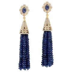 82.67 Carat Blue Sapphire Diamond 18 Karat Gold Tassel Earrings