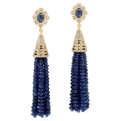 82.67ct Blue Sapphire Tassel Earrings With Diamonds Made In 18k Yellow Gold
