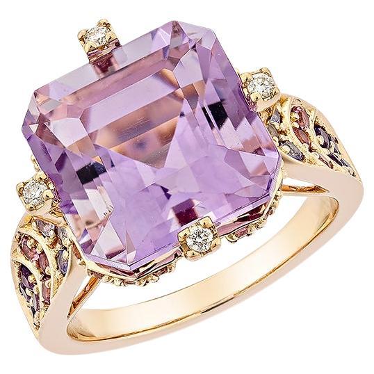 8,27 Karat Amethyst Fancy Ring in 18KRG mit mehreren Edelsteinen und Diamanten.  