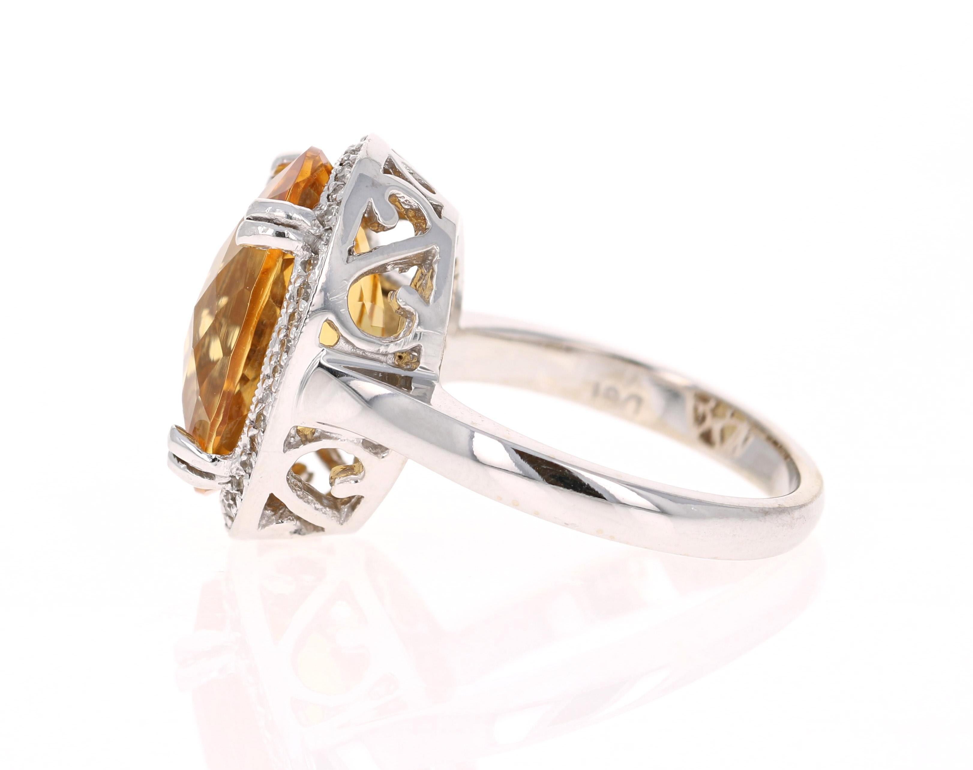 Oval Cut 8.27 Carat Citrine Diamond 14 Karat White Gold Cocktail Ring