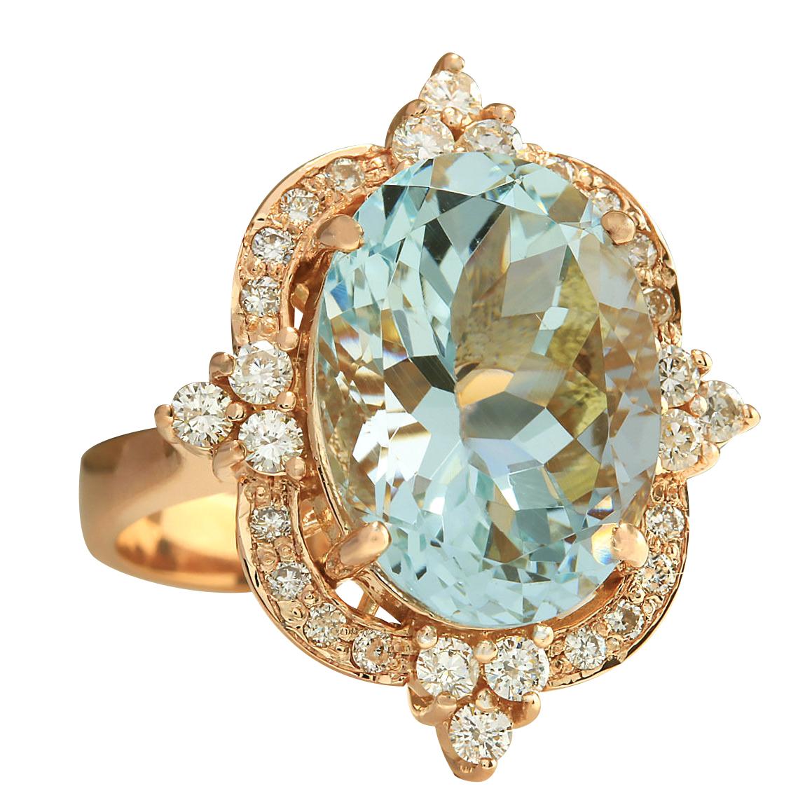 8.27 Carat Natural Aquamarine 14 Karat Rose Gold Diamond Ring
Stamped: 14K Rose Gold
Total Ring Weight: 8.8 Grams
Total Natural Aquamarine Weight is 7.62 Carat (Measures: 15.00x11.00 mm)
Color: Blue
Total Natural Diamond Weight is 0.65 Carat
Color: