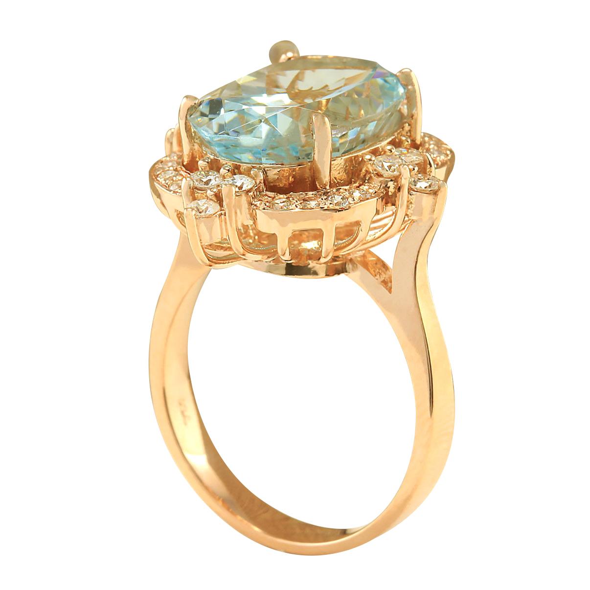 Oval Cut Aquamarine Diamond Ring In 14 Karat Rose Gold  For Sale