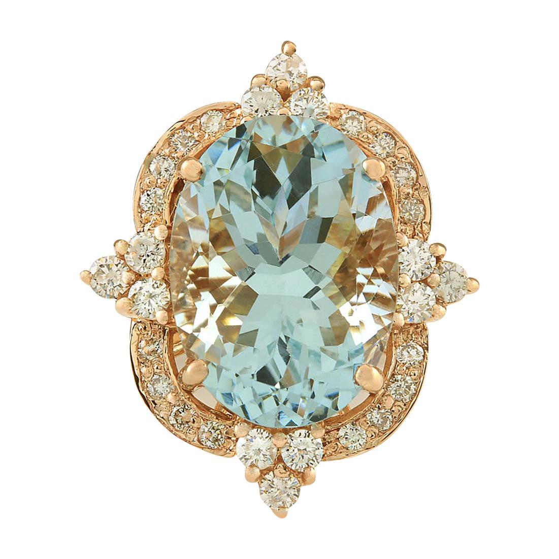Aquamarine Diamond Ring In 14 Karat Rose Gold  For Sale
