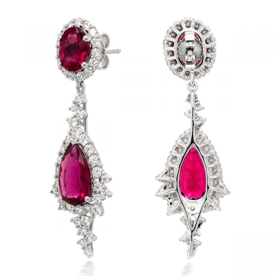 Mixed Cut Natural Rubellites 8.27 Carat in White Gold Earrings with Diamonds For Sale