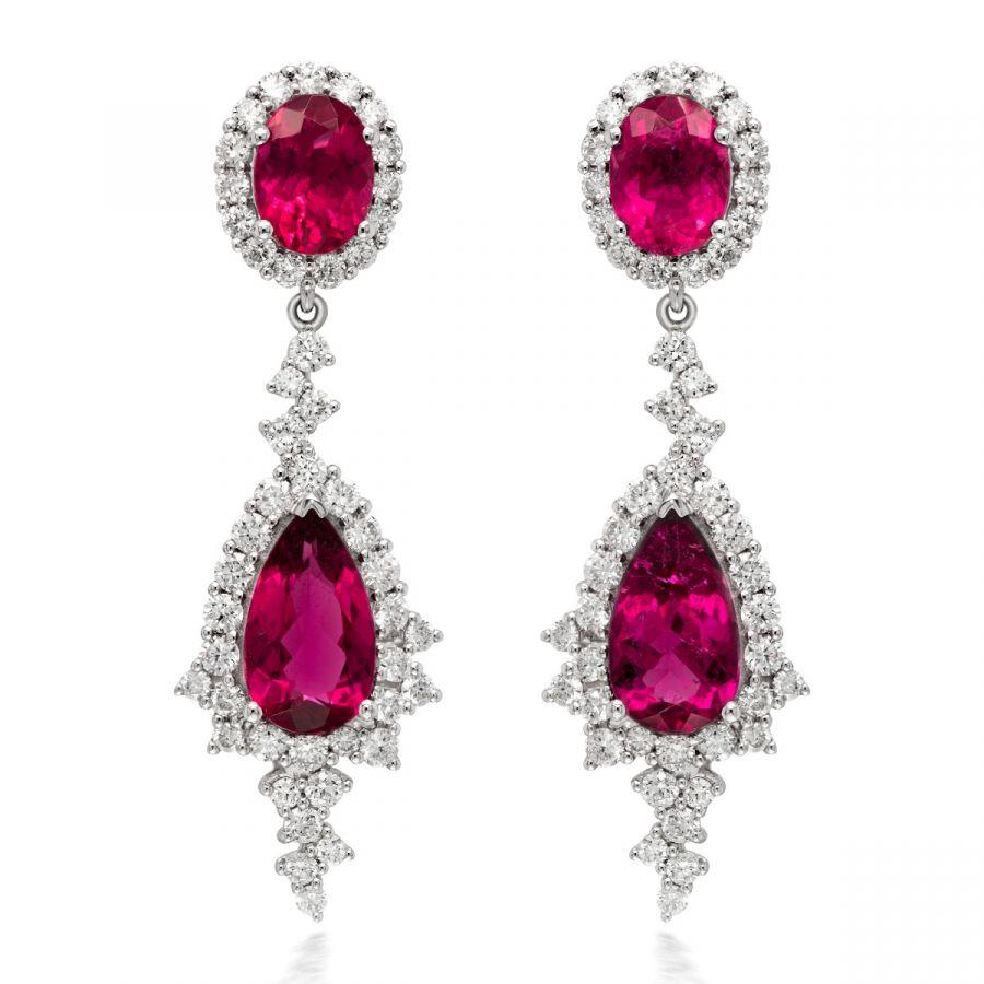 Natural Rubellites 8.27 Carat in White Gold Earrings with Diamonds In New Condition For Sale In Los Angeles, CA