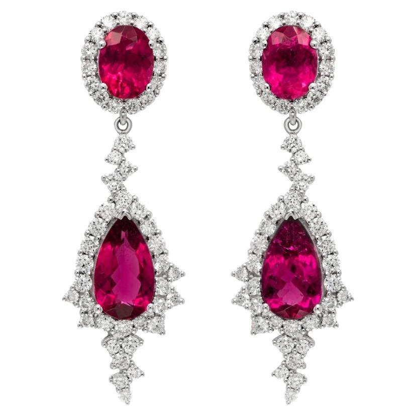 Natural Rubellites 8.27 Carat in White Gold Earrings with Diamonds