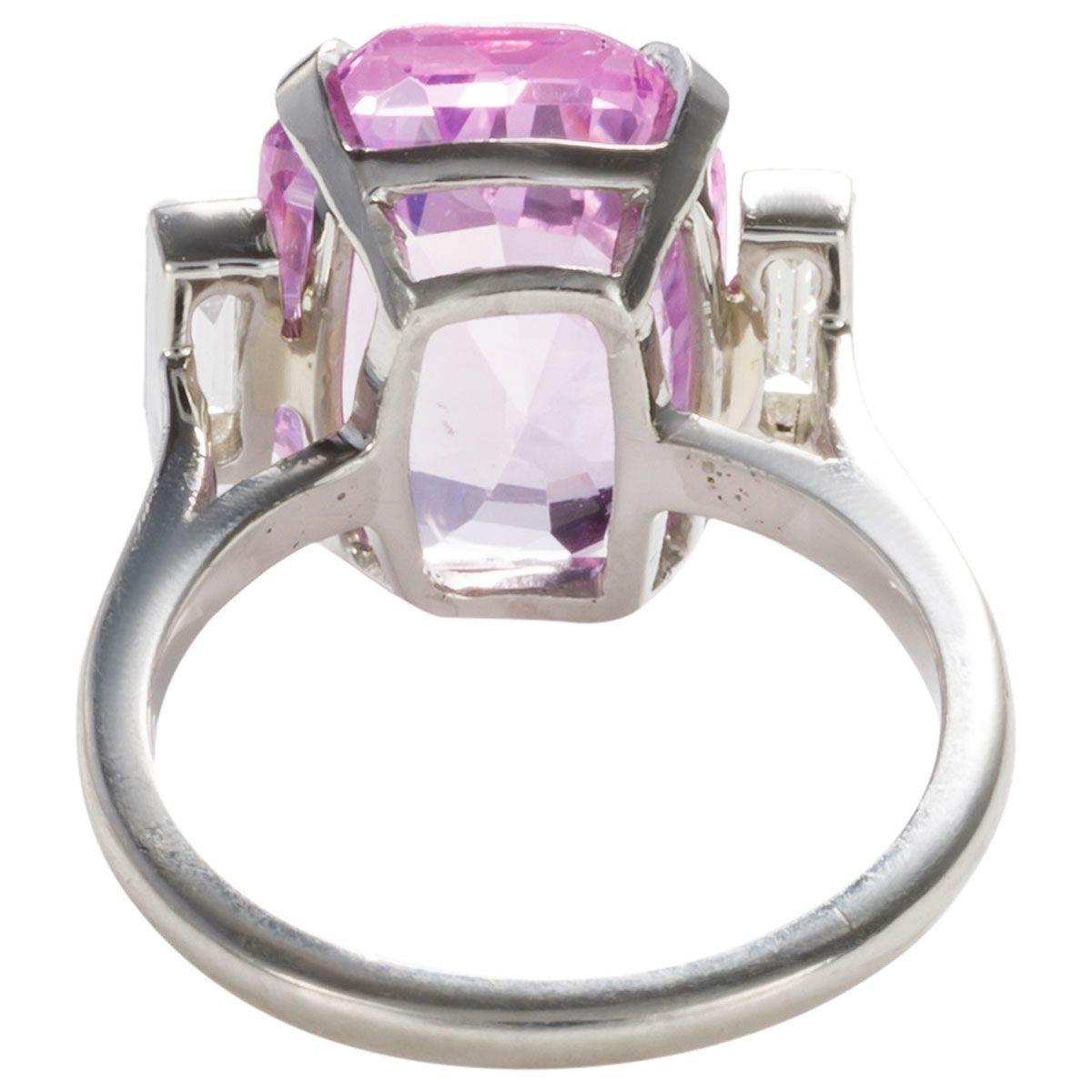 8.27 Carat Unheated Certified Pink Ceylon Sapphire and Baguette Cut Diamond Ring In Good Condition For Sale In QLD , AU