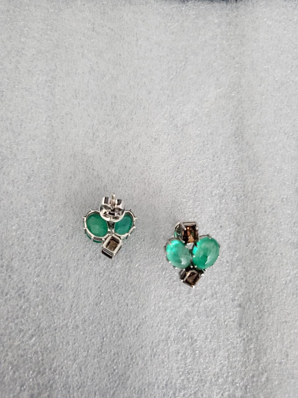 8.27 Carats, Natural Columbian Emeralds & Brown Diamonds Stud Earrings In New Condition For Sale In Hong Kong, HK