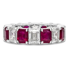 8.27 Carats Total Alternating Emerald Cut Ruby & Diamond Eternity Wedding Band