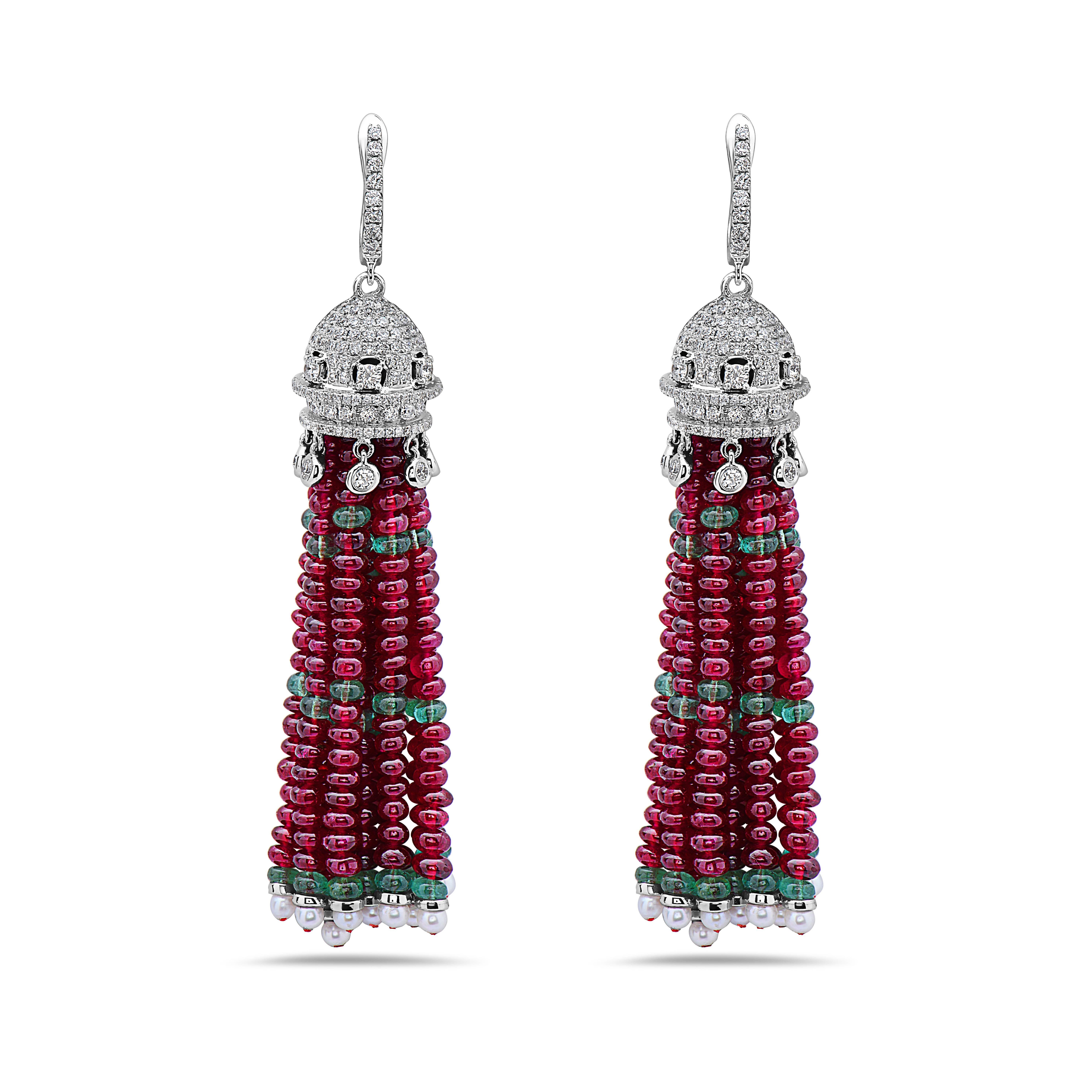 Emilio Jewelry 82.74 Carat Ruby Emerald Drop Earrings In New Condition In New York, NY