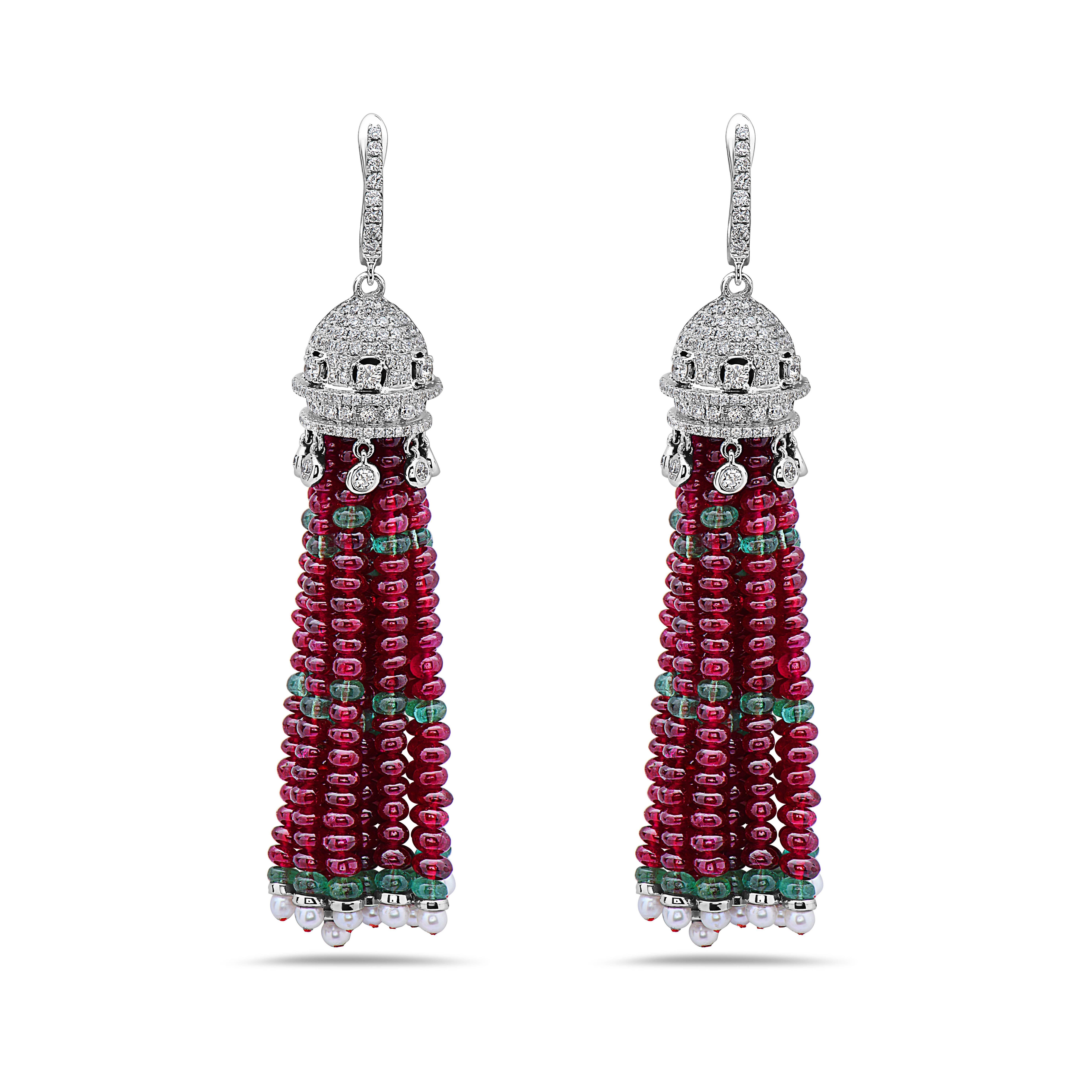 Emilio Jewelry 82.74 Carat Ruby Emerald Drop Earrings In New Condition In New York, NY