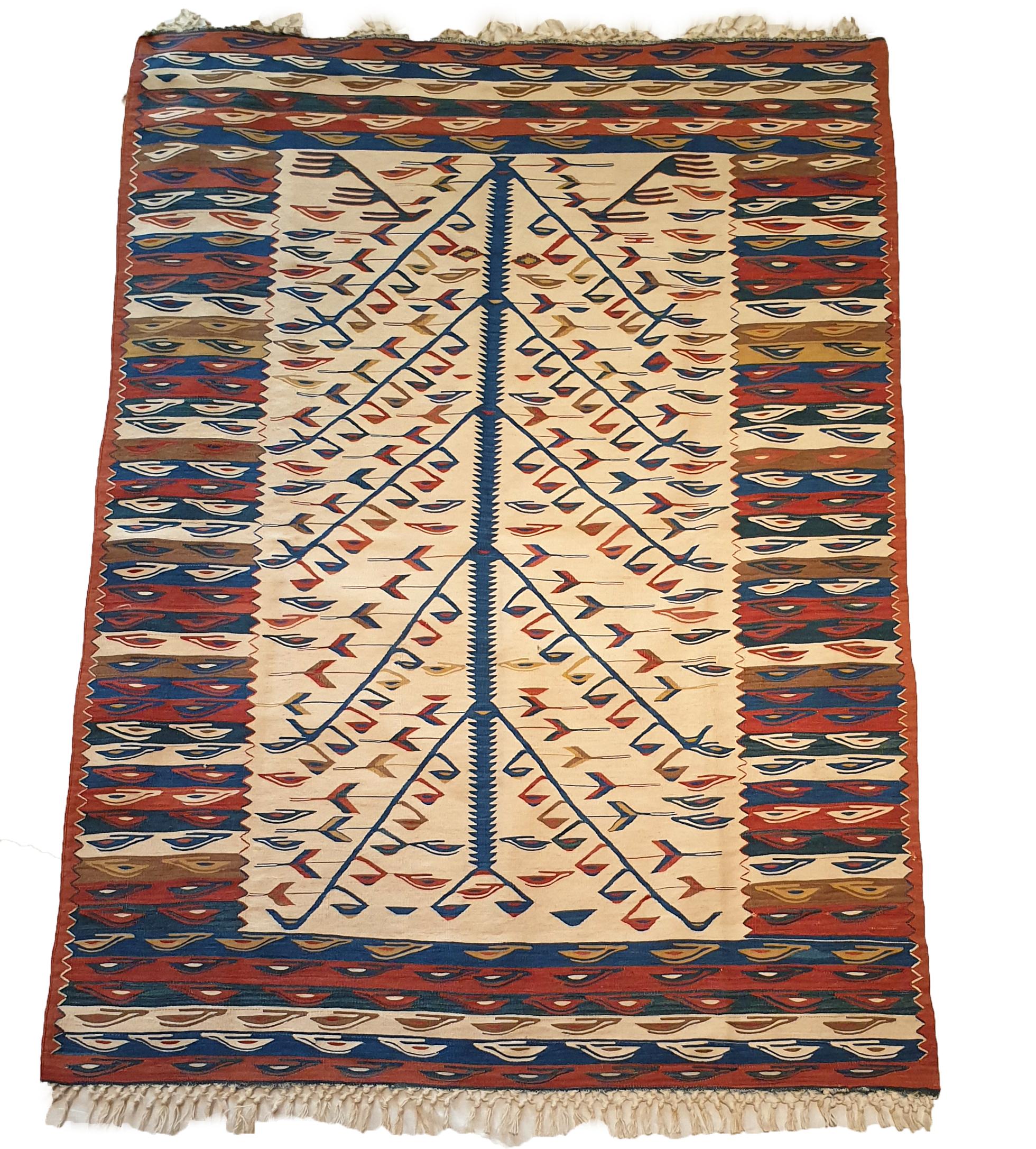 828 - very nice Kilim from the middle of the 20th century with a nice pattern and beautiful colors with red, blue, yellow, and green, entirely handwoven with wool on cotton.