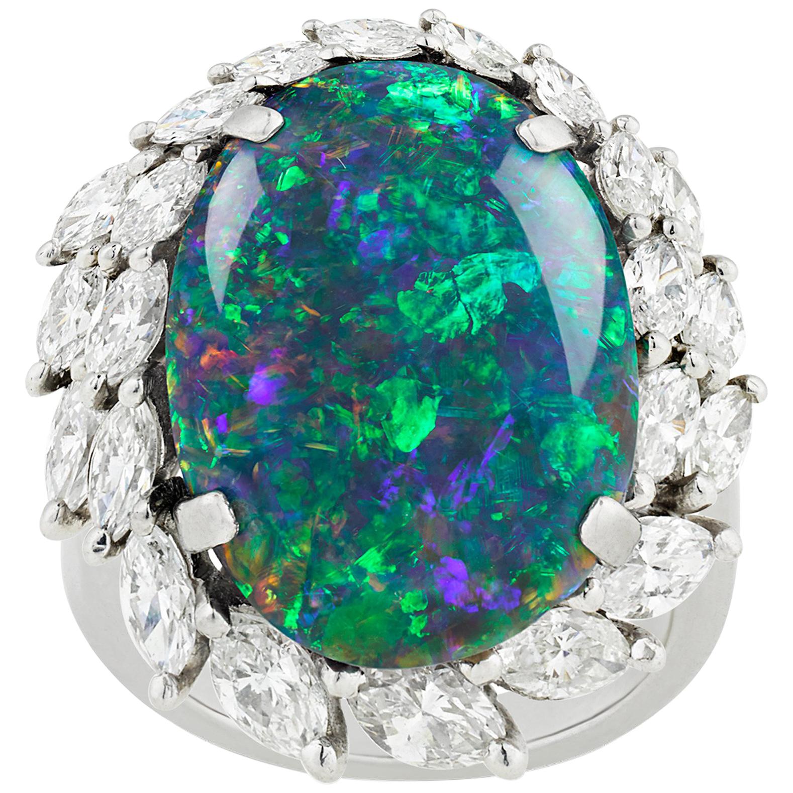 8.28 Carat Black Opal and Diamond Ring For Sale