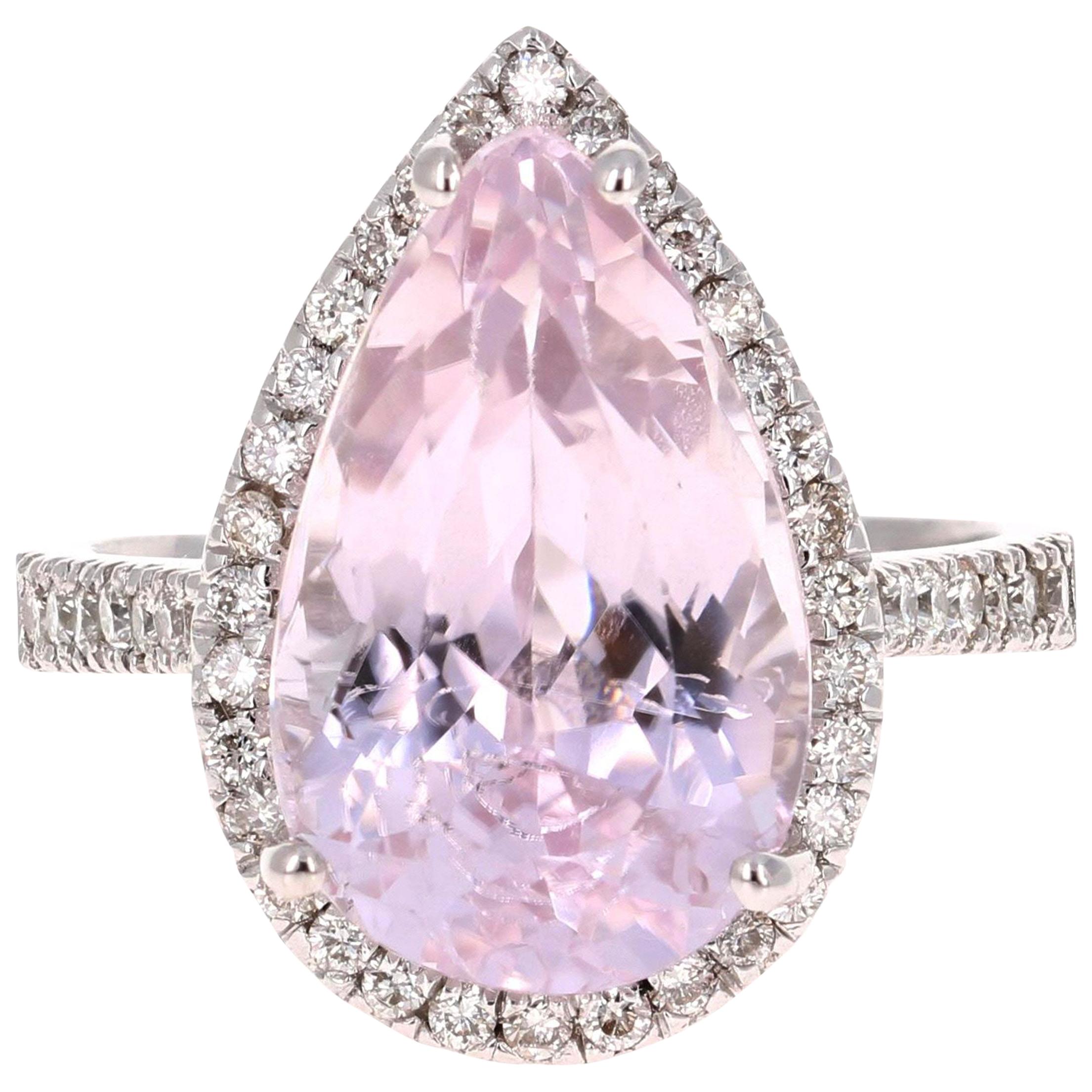 8.28 Carat Kunzite Halo Diamond White Gold Engagement Ring