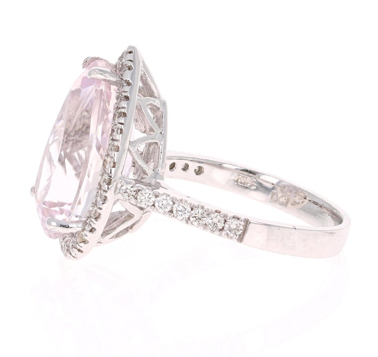Modern 8.28 Carat Kunzite Halo Diamond White Gold Engagement Ring For Sale
