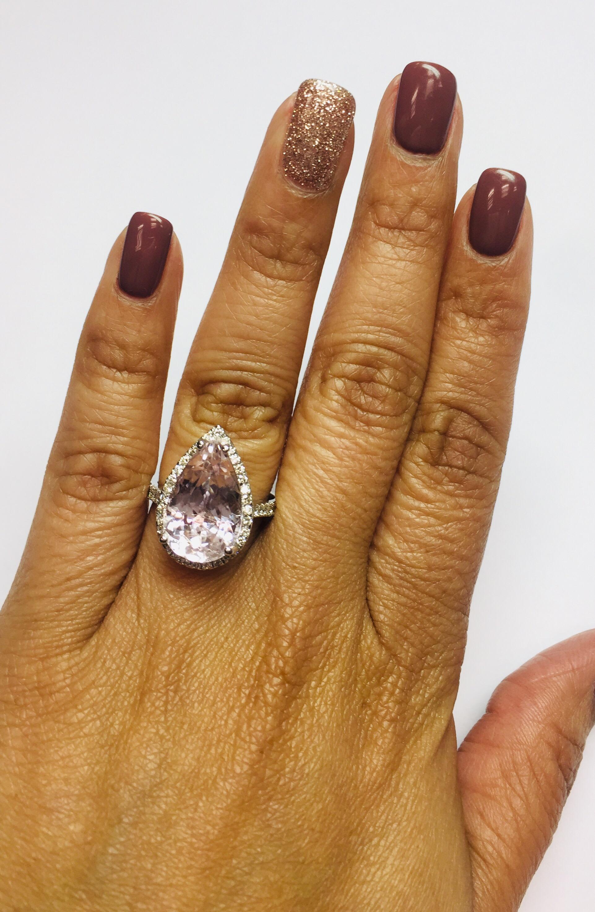 Modern Kunzite Halo Diamond White Gold Engagement Ring For Sale