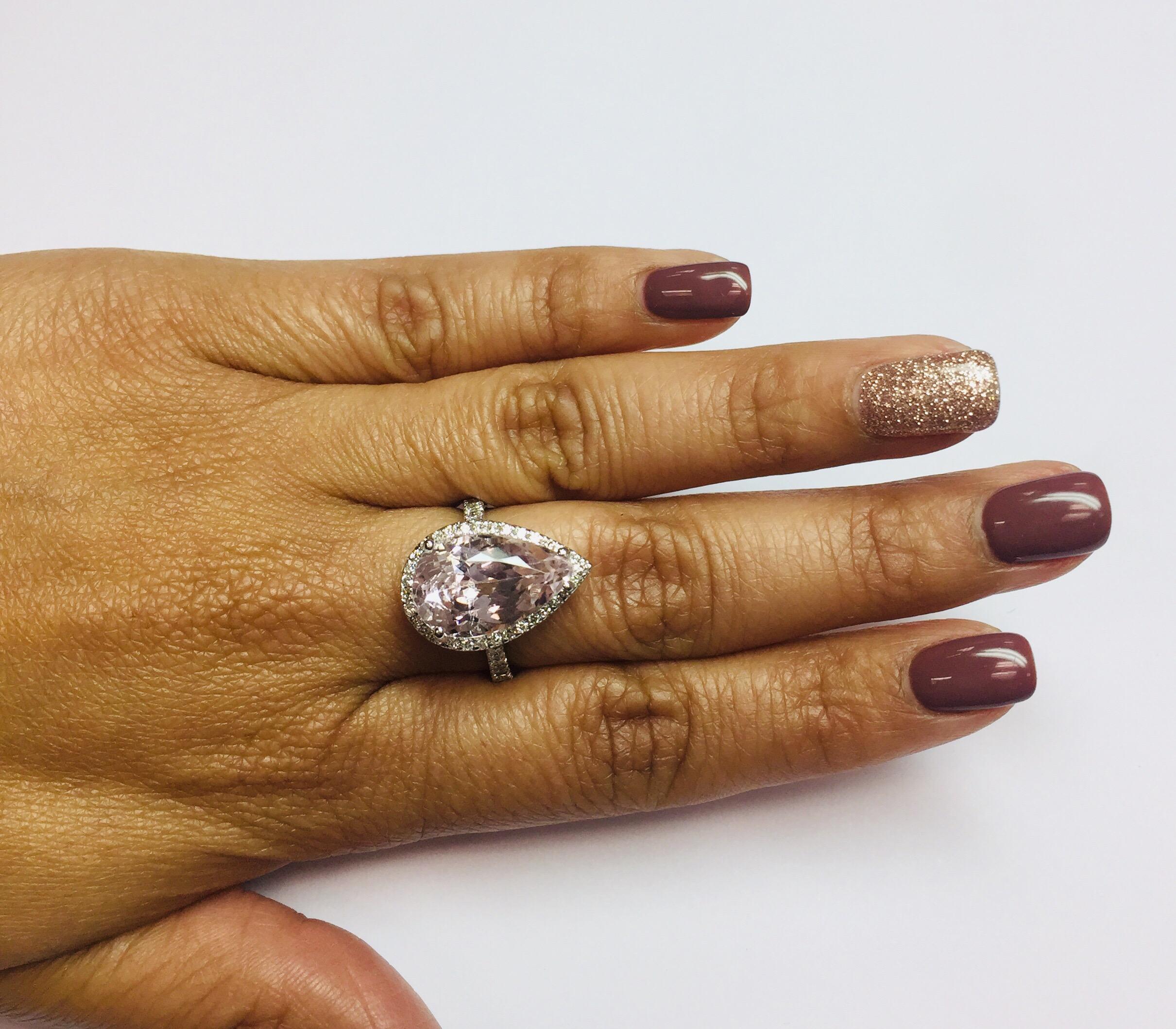 Kunzite Halo Diamond White Gold Engagement Ring In New Condition For Sale In Los Angeles, CA
