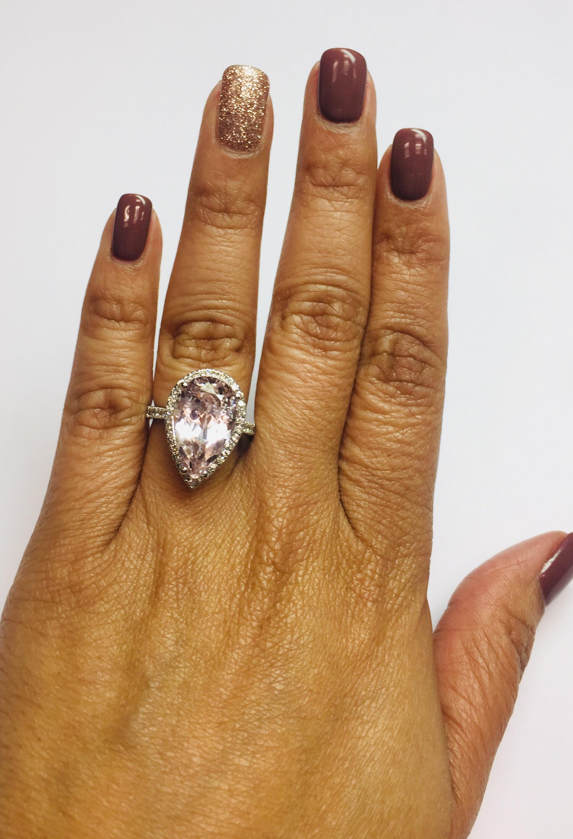 Women's Kunzite Halo Diamond White Gold Engagement Ring For Sale